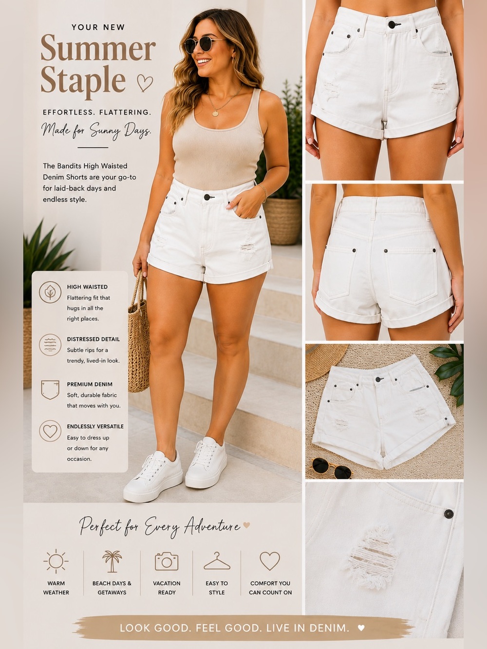 One Teaspoon Bandits High Waisted Denim Shorts Fresh White Size 33